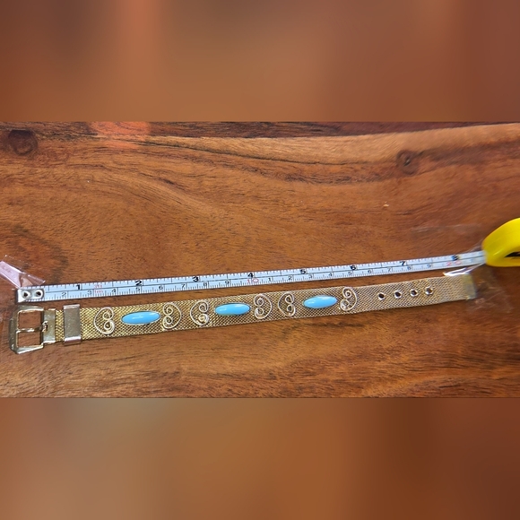 VINTAGE faux Turquoise Goldtone Belt Style Mesh Bracelet - Picture 6 of 7